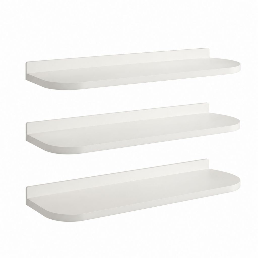 Wandregal Set 3 Stück Weiß pulverbeschichteter Stahl abgerundet 60 x 15 x 8 cm