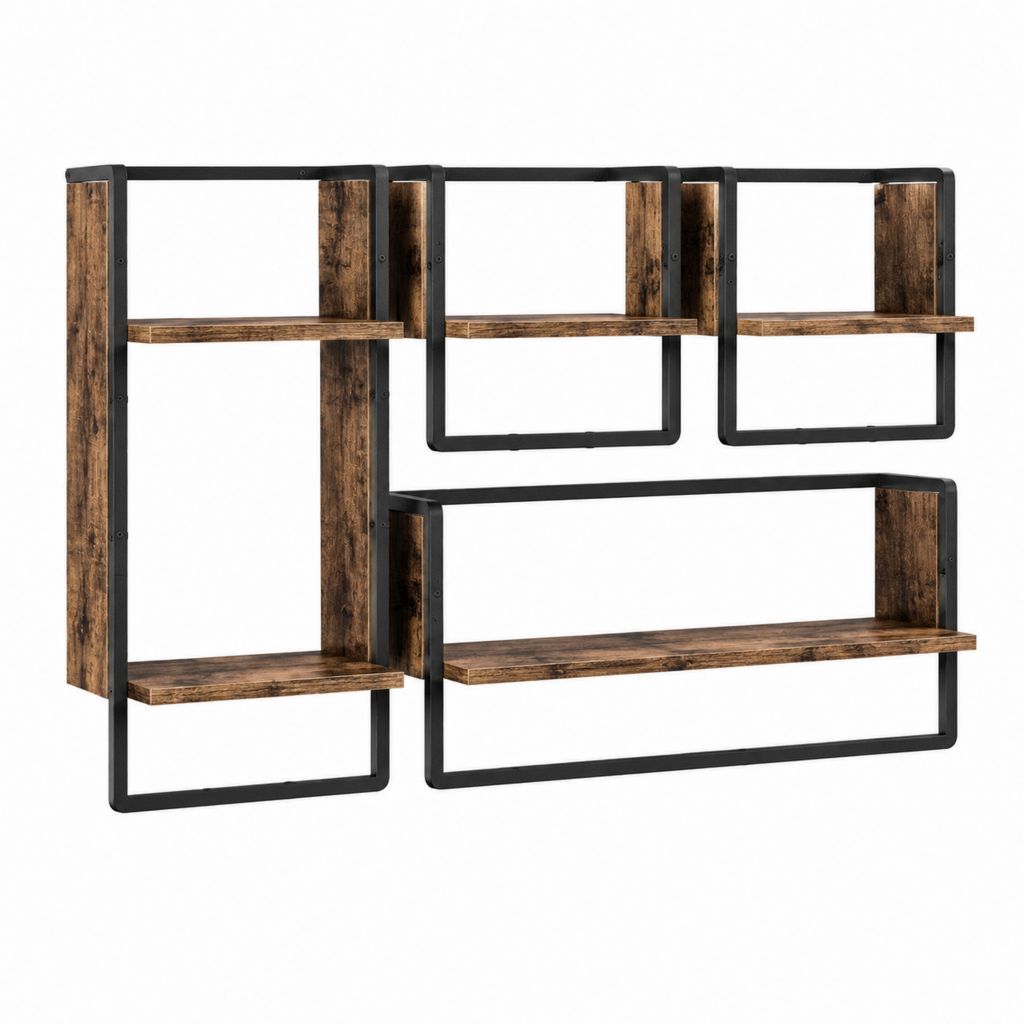 Wandregal Set 4-teilig Braun Schwarz aus MDF und Stahl 40 x 15 x 40 cm 40 x 15 x 80 cm 80 x 15 x 40 cm