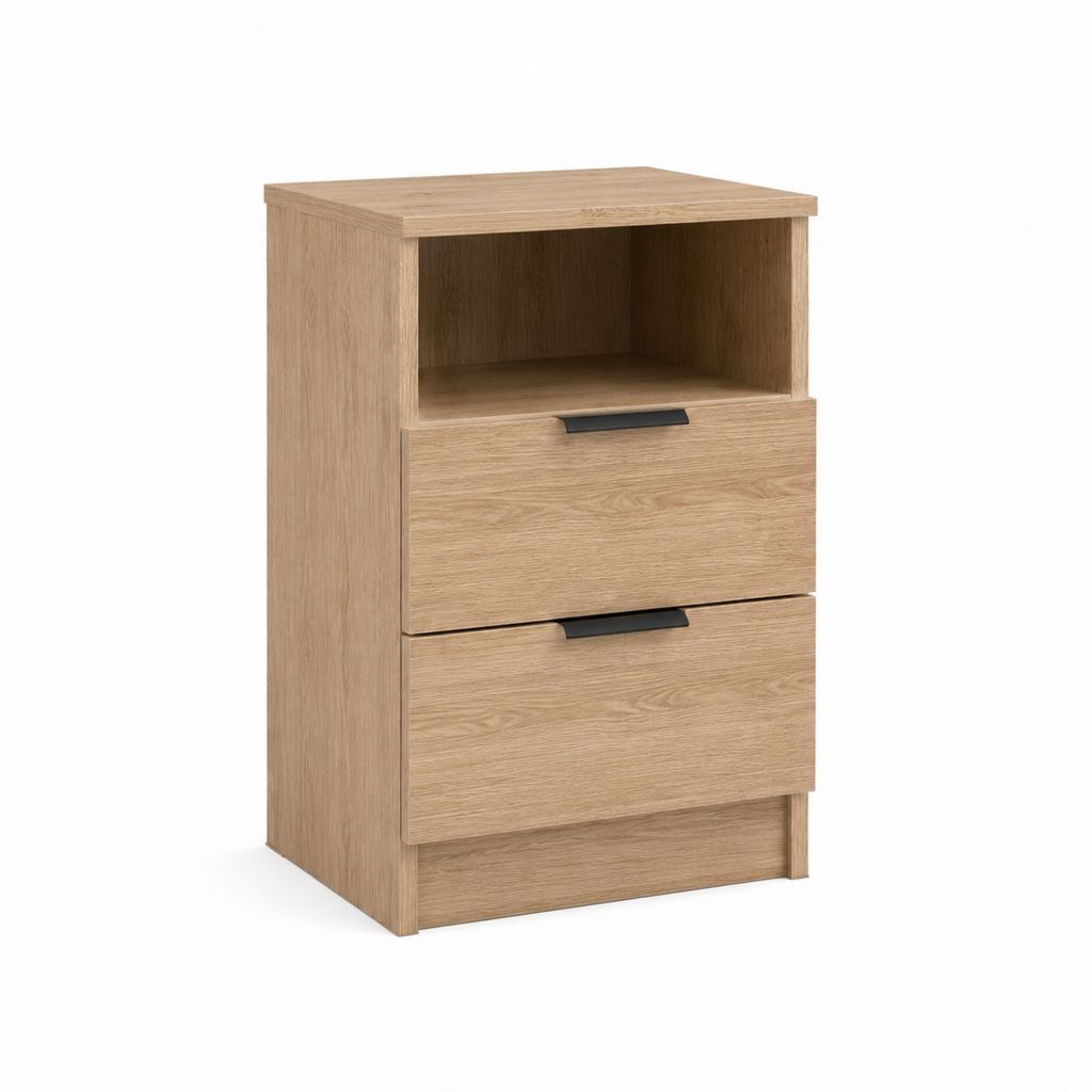 Nachttisch mit 2 Schubladen und offenem Fach Eiche hell Spanplatte rechteckig 40 x 40 x 65 cm