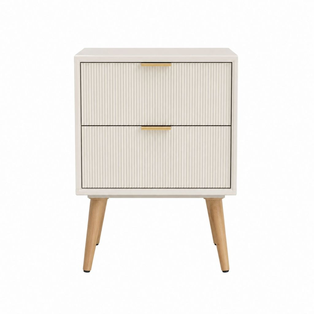 Nachttisch mit 2 Schubladen Weiß MDF Massivholz rechteckig 45 x 35 x 60 cm