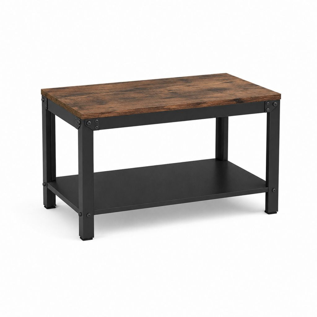 Couchtisch Braun Schwarz Spanplatte Stahl rechteckig 100 x 60 x 45 cm mit Ablage
