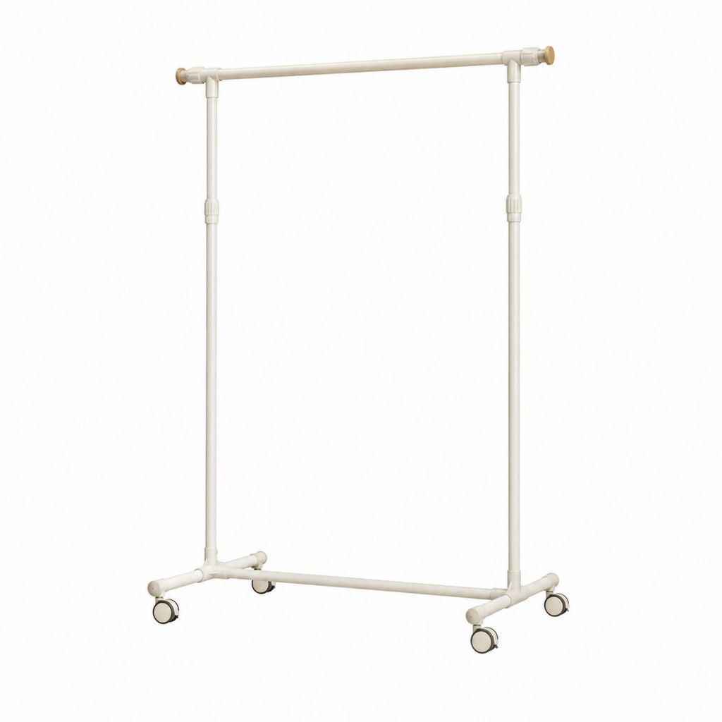 Rollbarer Kleiderständer Cremeweiß aus pulverbeschichtetem Stahl rechteckig höhenverstellbar 80-150 x 42 x 96-170 cm