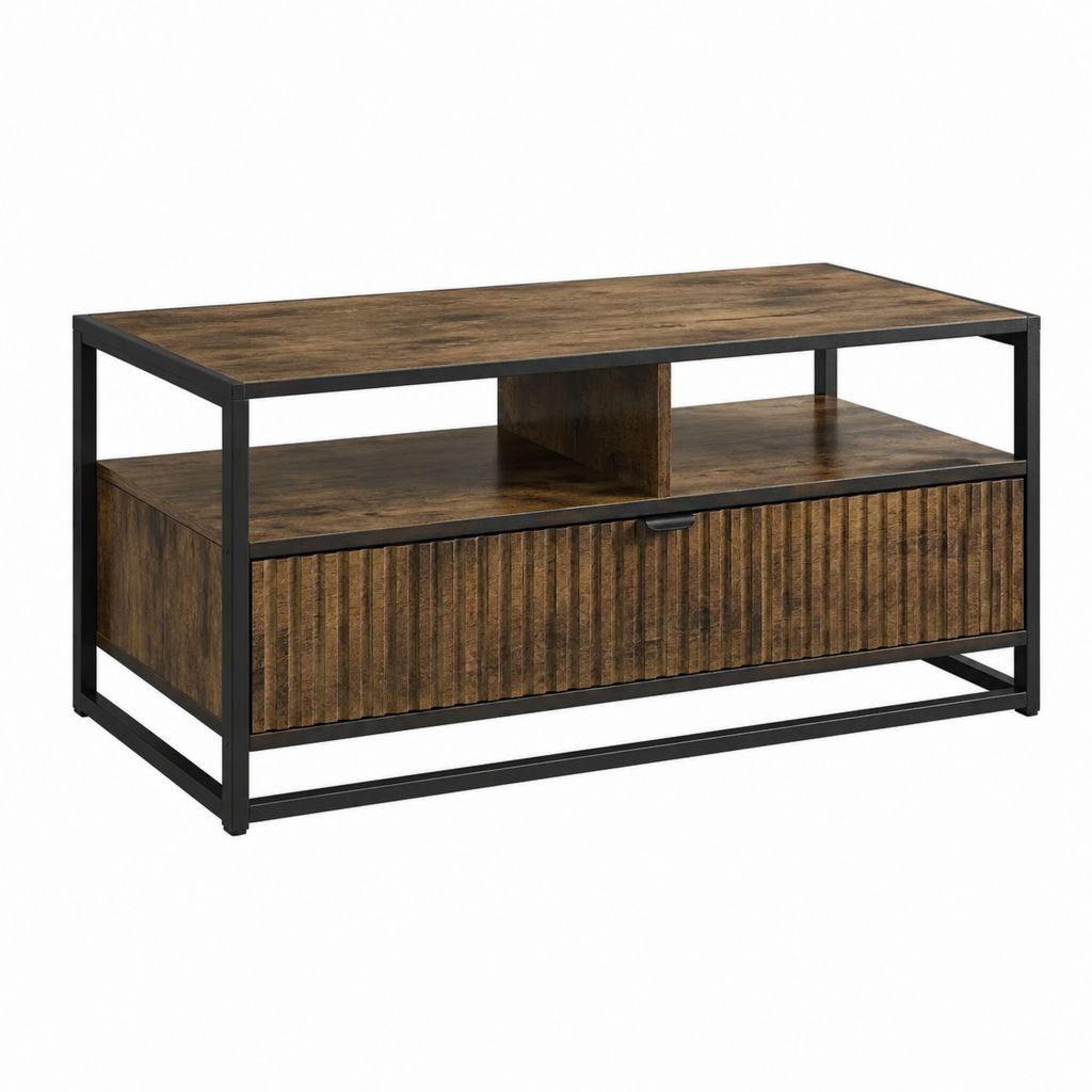 Couchtisch mit Schiebetür Dunkelbraun Stahl Spanplatte Rechteckig 100 x 50 x 45 cm