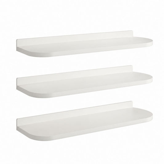 Wandregal Set 3 Stück Weiß pulverbeschichteter Stahl abgerundet 60 x 15 x 8 cm