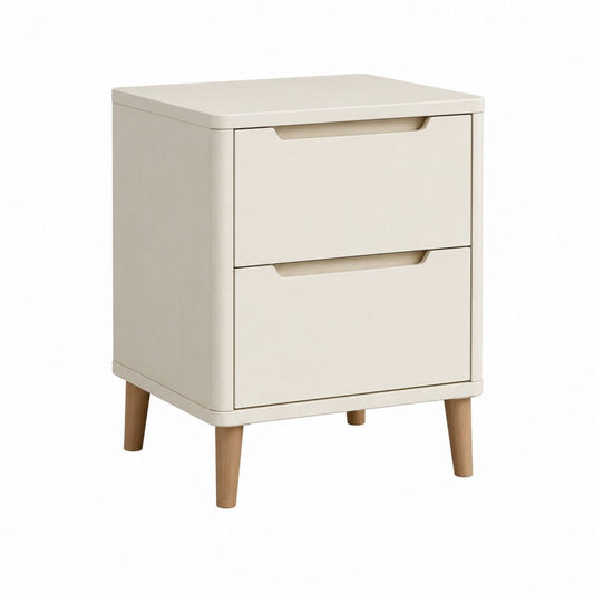 Nachttisch mit 2 Schubladen Creme MDF und Massivholz 45 x 35 x 60 cm