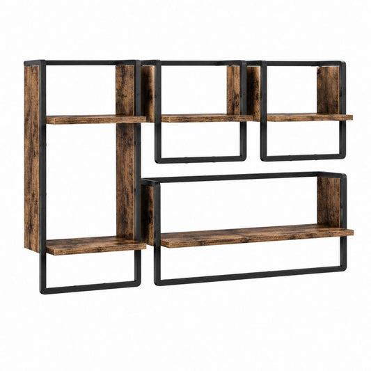 Wandregal Set 4-teilig Braun Schwarz aus MDF und Stahl 40 x 15 x 40 cm 40 x 15 x 80 cm 80 x 15 x 40 cm