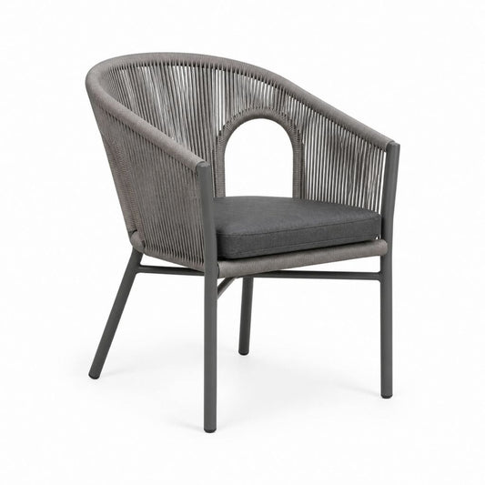 Sessel Grau mit PE-Kordel und Stahlgestell 64 x 65 x 82 cm