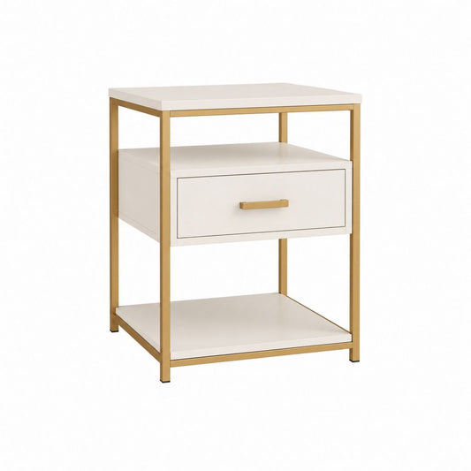 Nachttisch mit Schublade Weiß MDF Stahl rechteckig 50 x 40 x 60 cm