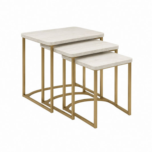 Satztische 3er Set Creme Marmoroptik MDF Stahl rechteckig 60 x 40 x 55 cm