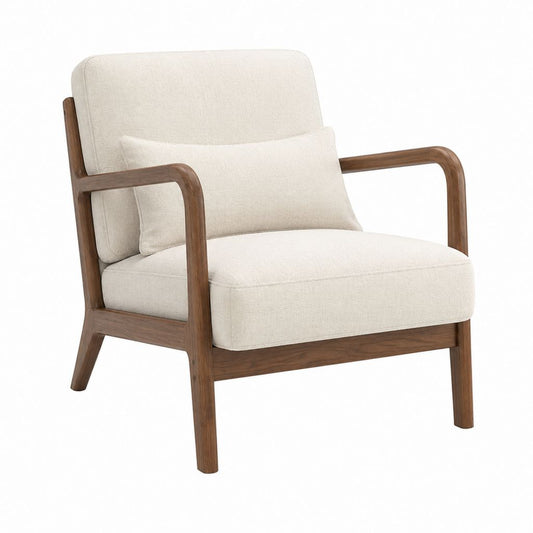 Sessel Creme Polyesterbezug Walnuss-Massivholz 76 x 82 x 86 cm