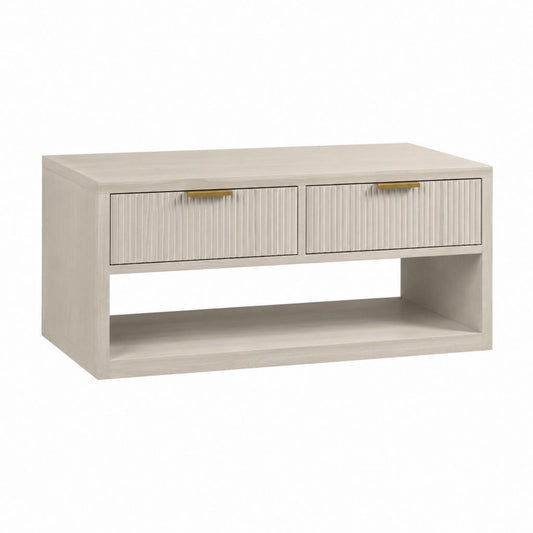 Couchtisch Eiche hell MDF rechteckig mit 2 Schubladen und offenem Fach 100 x 50 x 45 cm