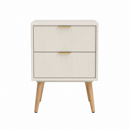 Nachttisch mit 2 Schubladen Weiß MDF Massivholz rechteckig 45 x 35 x 60 cm
