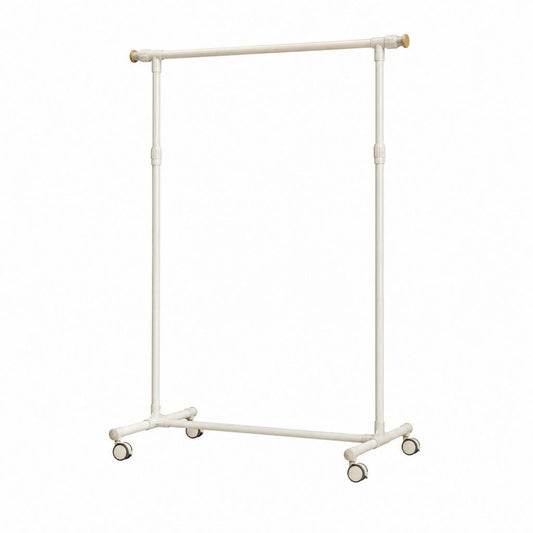 Rollbarer Kleiderständer Cremeweiß aus pulverbeschichtetem Stahl rechteckig höhenverstellbar 80-150 x 42 x 96-170 cm