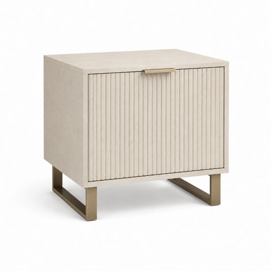 Nachttisch mit Tür Beige MDF Stahlgestell rechteckig 50 x 40 x 55 cm
