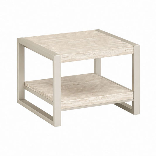 Couchtisch mit Ablage Beige Travertin Edelstahl quadratisch 60 x 60 x 45 cm