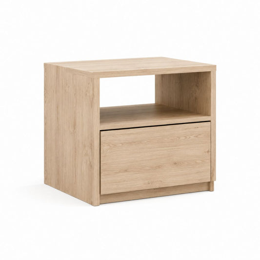 Nachttisch Eichefarben aus Spanplatte rechteckig mit Schublade und offenem Fach 50 x 40 x 50 cm