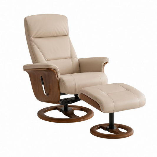 Relaxsessel mit Hocker Beige PU-Kunstleder Walnussoptik 105 x 78 x 85 cm
