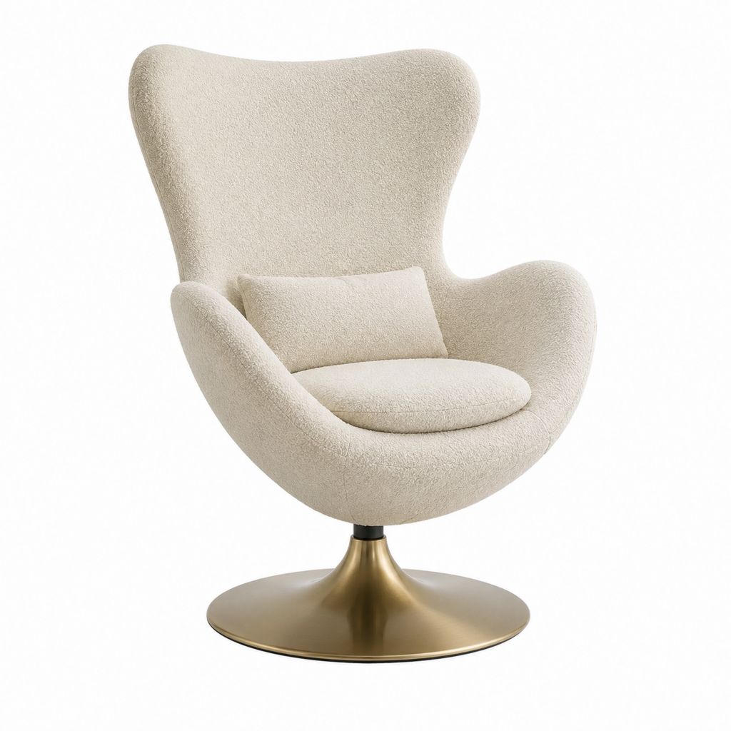 Drehsessel Creme mit Polyester-Bouclébezug und Stahlfuß 89 x 85 x 112 cm