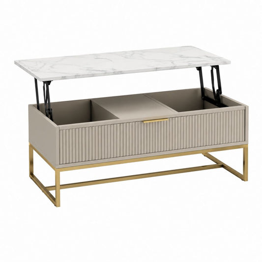 Lift-Couchtisch Beige mit Marmoroptik MDF Stahl rechteckig 100 x 50 x 45 cm