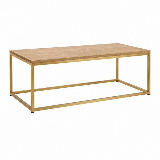 Couchtisch rechteckig mit Eichenfurnier Tischplatte und goldenem Stahlgestell 110 x 60 x 45 cm